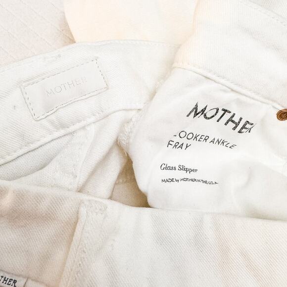 Mother Looker Ankle Fray Glass Slipper White Denim Jeans Size 25 - Picture 6 of 10